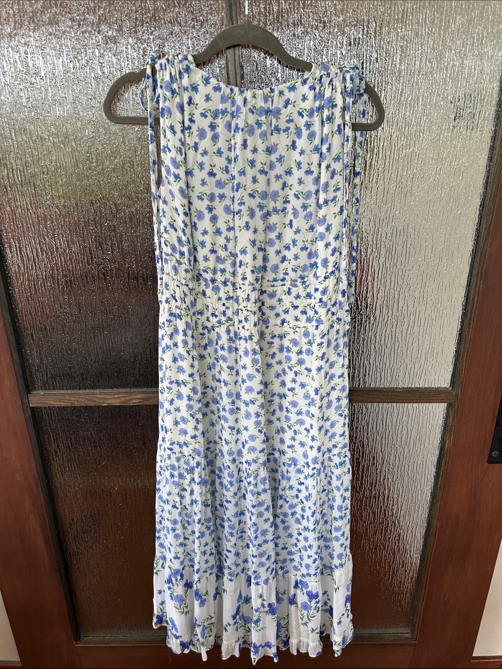 Shoshanna Helena Floral Tie-Sleeve V-Neck Midi Dress - Blue size 8 - Picture 13 of 15
